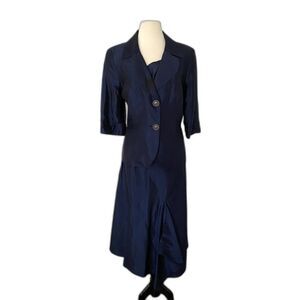 VTG Elizeh Lily & Taylor Blue Shiny 2 Piece Skirt Set Jacket Womens USA Sz 12